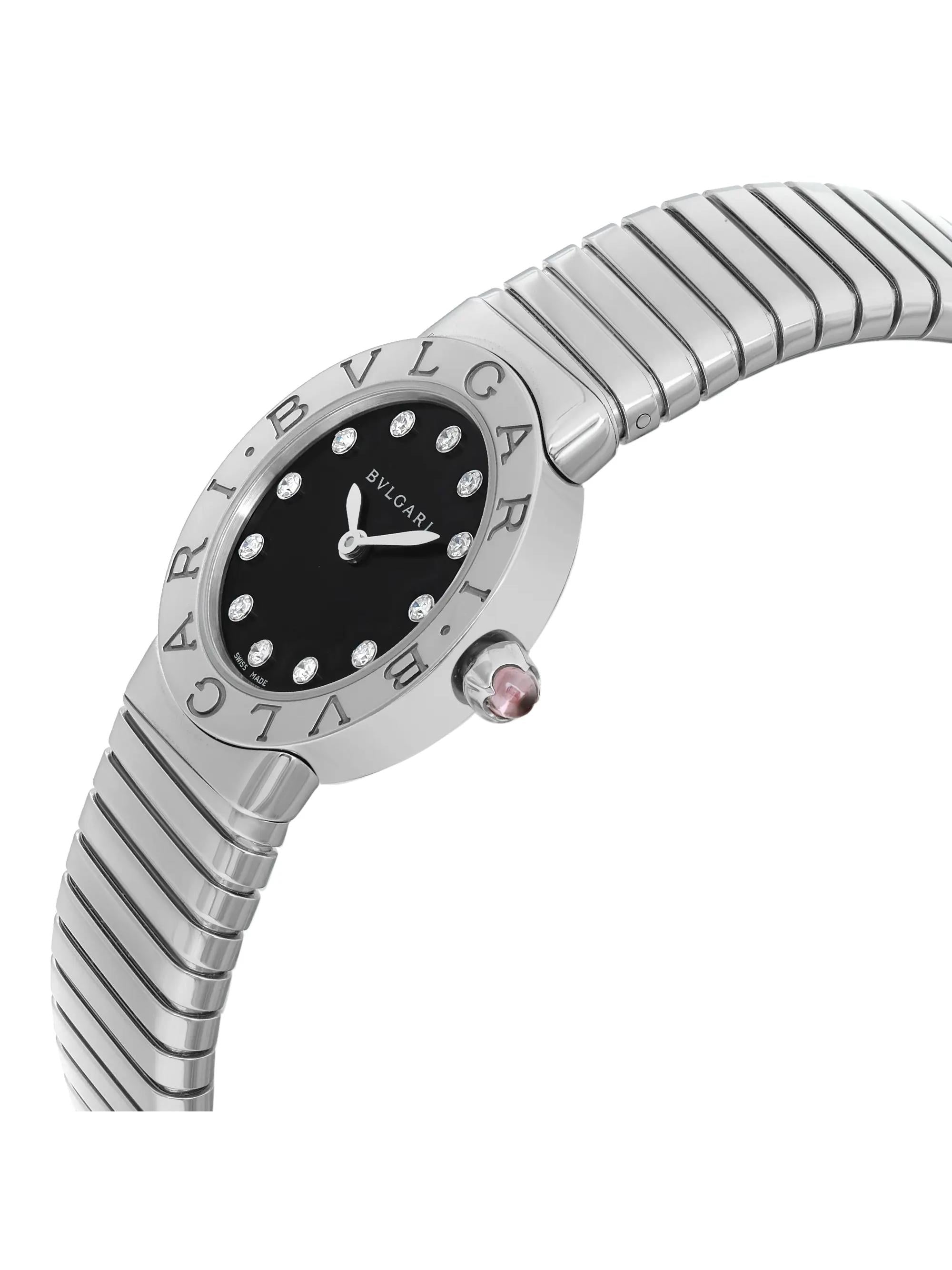 New Bvlgari Bulgari 26mm Steel Diamond Black Dial Ladies Quartz Watch 102145