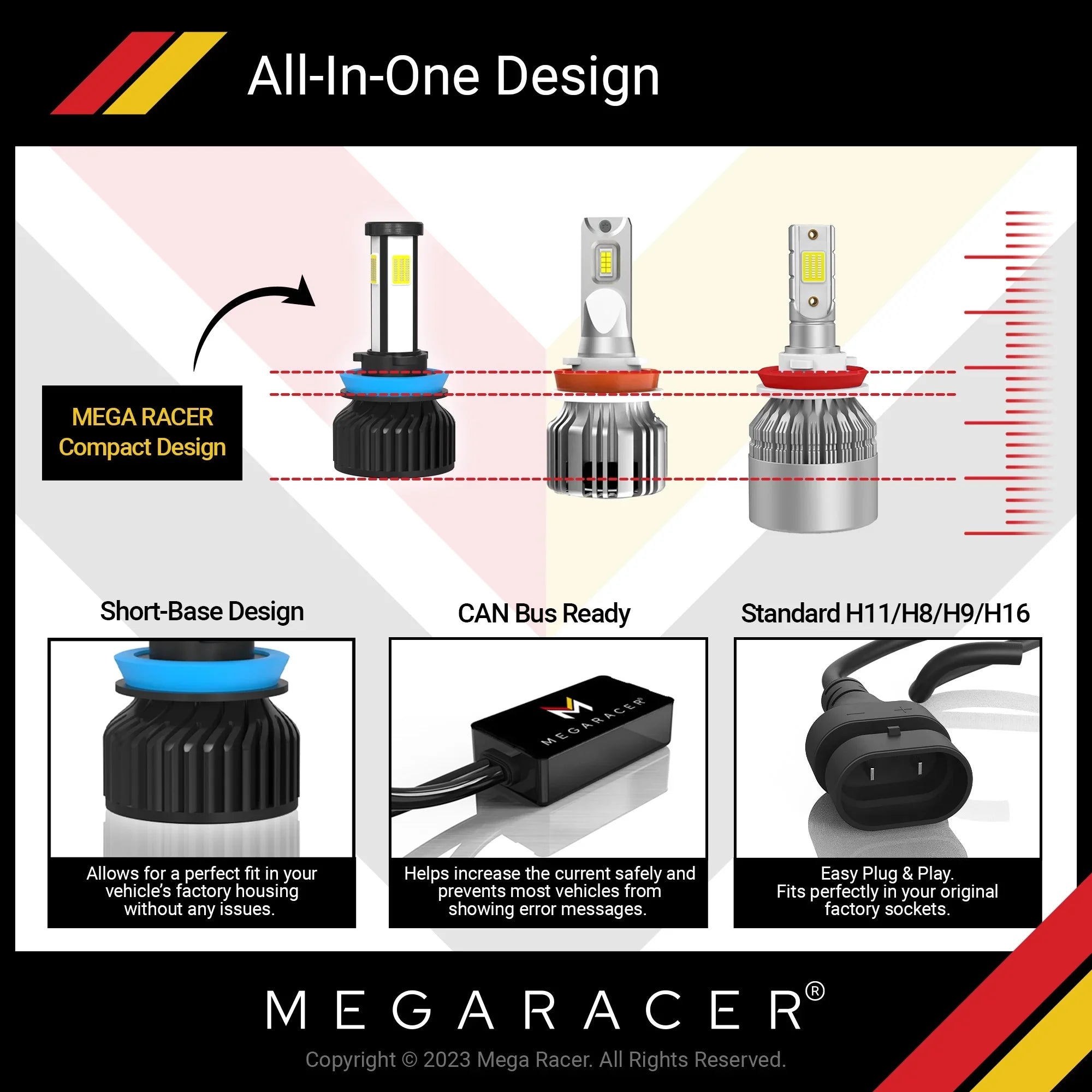 Mega Racer Mercedes-Benz ML320 4 Sided H11 H9 H8 LED Headlight Bulbs 6000K Diamond White 12V 60W 10000LM Mercedes-Benz ML320 2002 2003 2008 2009 02 03 08 09 Fog Light Automotive Replacement