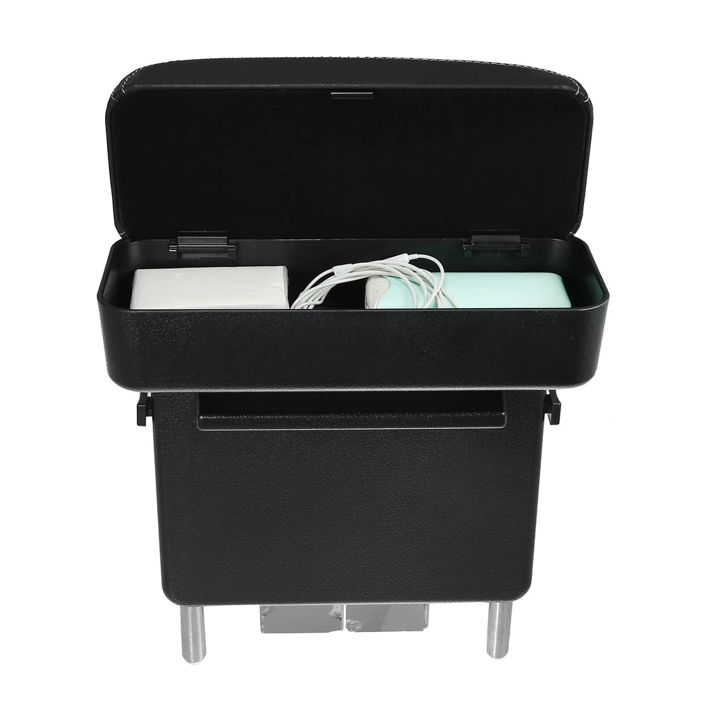 Car Center Armrest Box Seat Gap Adjustable Armrest Storage Organizer Box Armrest Black PU Leather with White Line