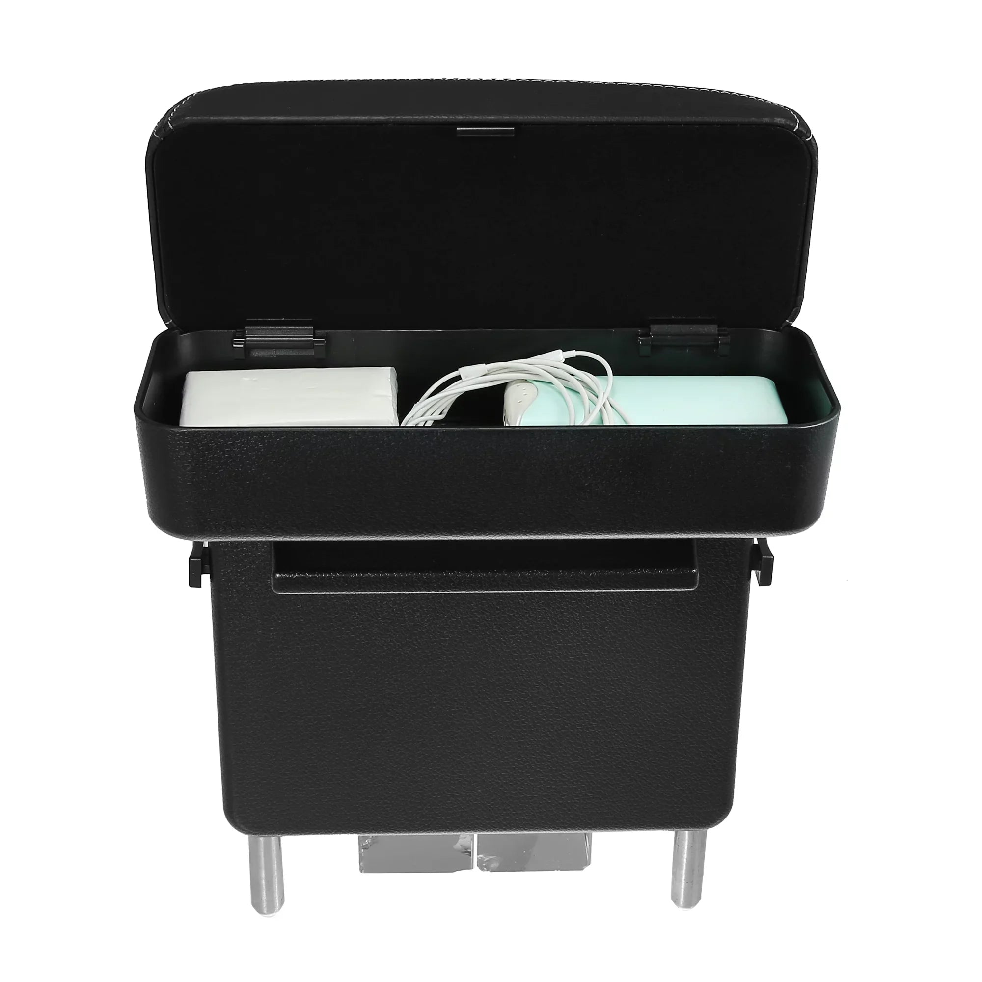 Car Center Armrest Box Seat Gap Adjustable Armrest Storage Organizer Box Armrest Black PU Leather with White Line
