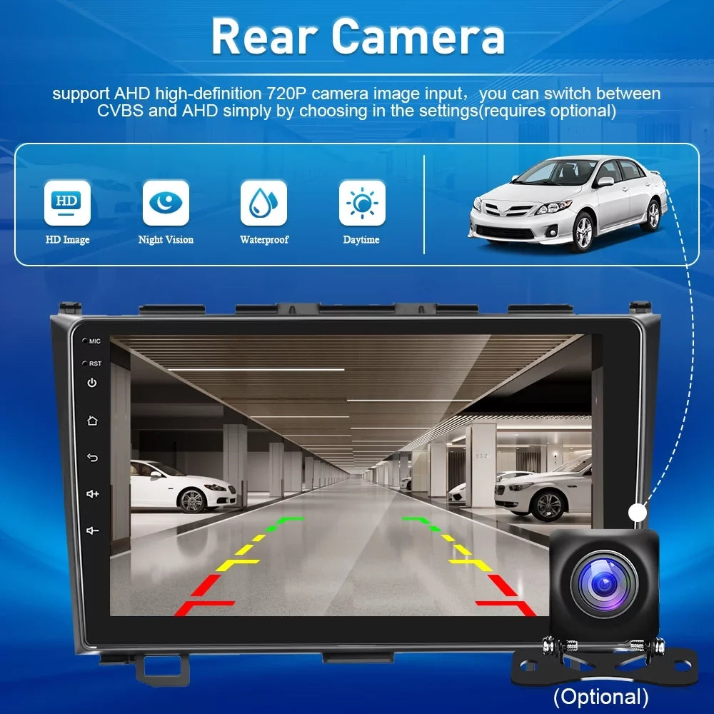 For Honda CRV 2007-2011 9'' Monitor Car Stereo Radio Player Wireless Carplay Android Auto Mirror Link HD 1080P Android 12 Bluetooth WIFI GPS FM USB Hifi, AHD Backup Camera