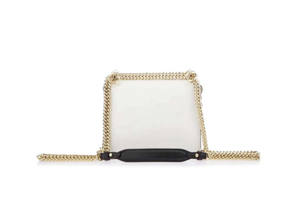 New Fendi Kan I White Multi Color Flowers Leather Chain Bag