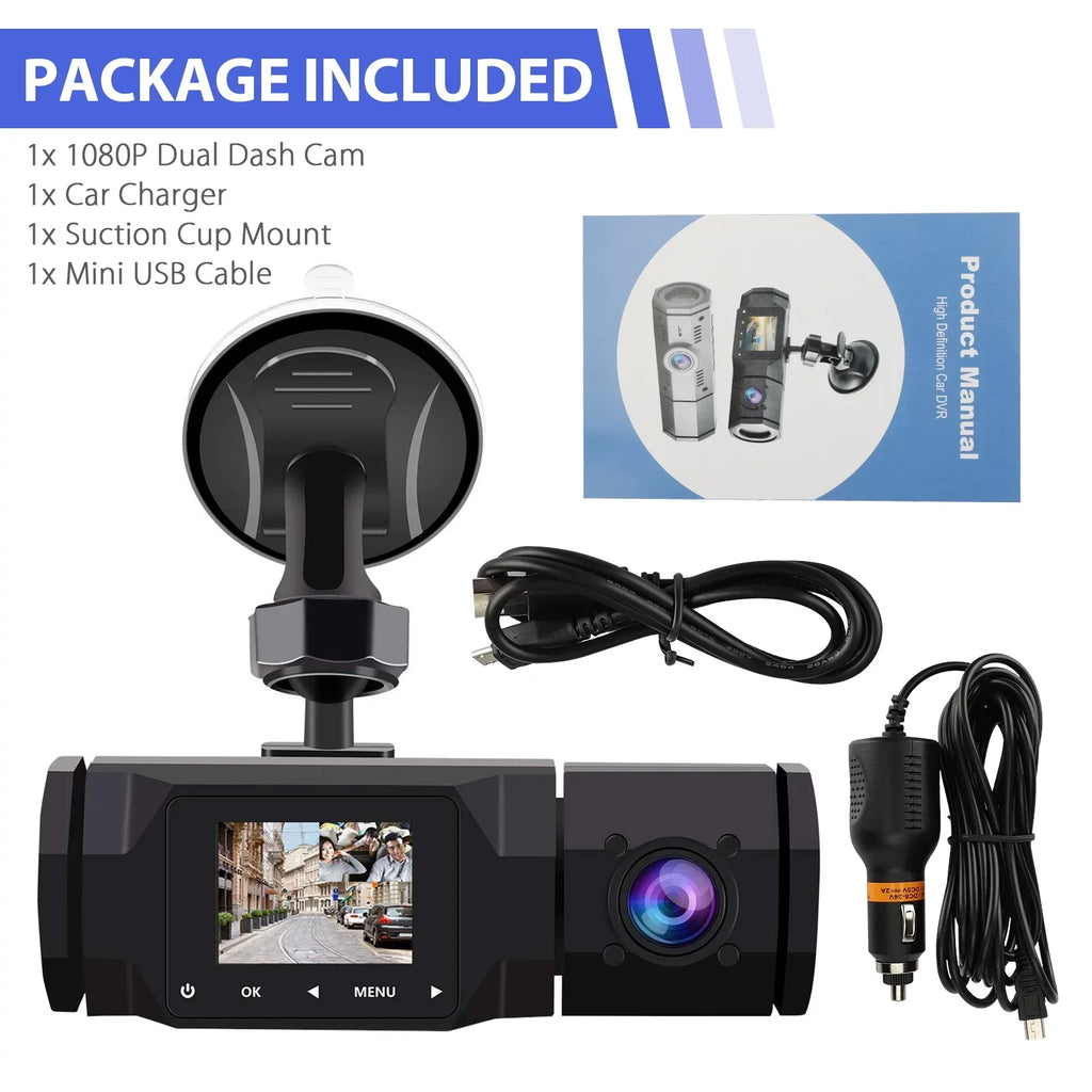 TSV Dual Dash Cam, FHD 1080P Front Interior Dual Dash Camera IR Night Vision Dashcam, Driving Recorder for Car, Taxi with Loop Recording, G-Sensor, Parking Mode