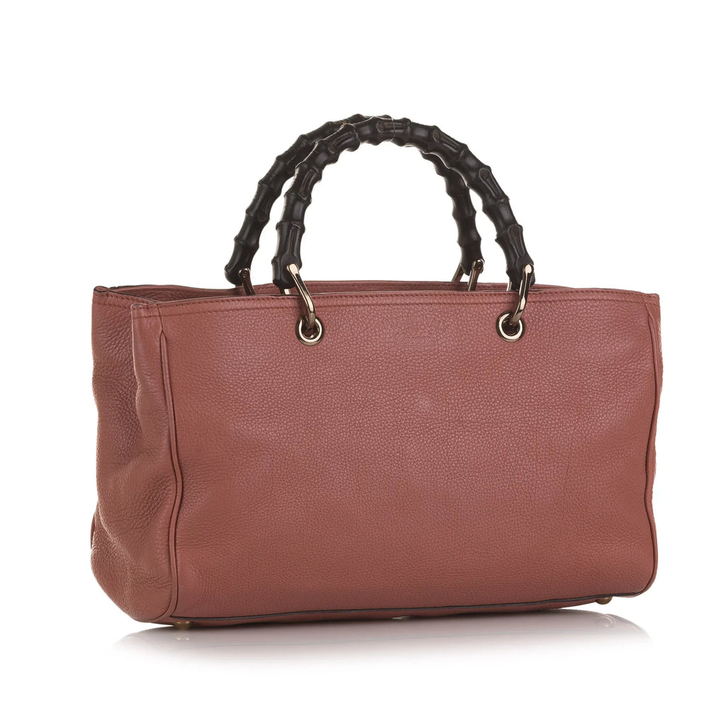 Pre-Owned Authenticated Gucci Bamboo Shopper Satchel Calf Leather Pink Unisex (Fair)