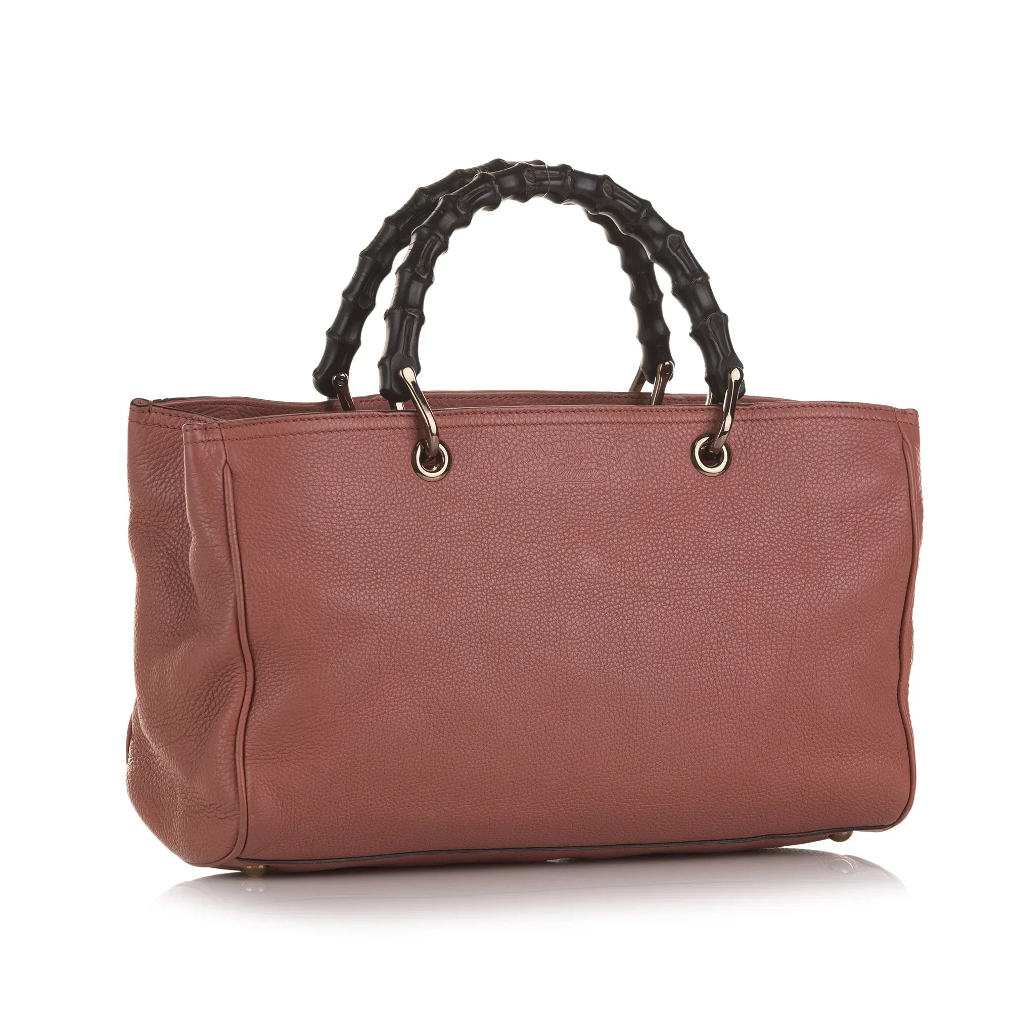 Pre-Owned Authenticated Gucci Bamboo Shopper Satchel Calf Leather Pink Unisex (Fair)