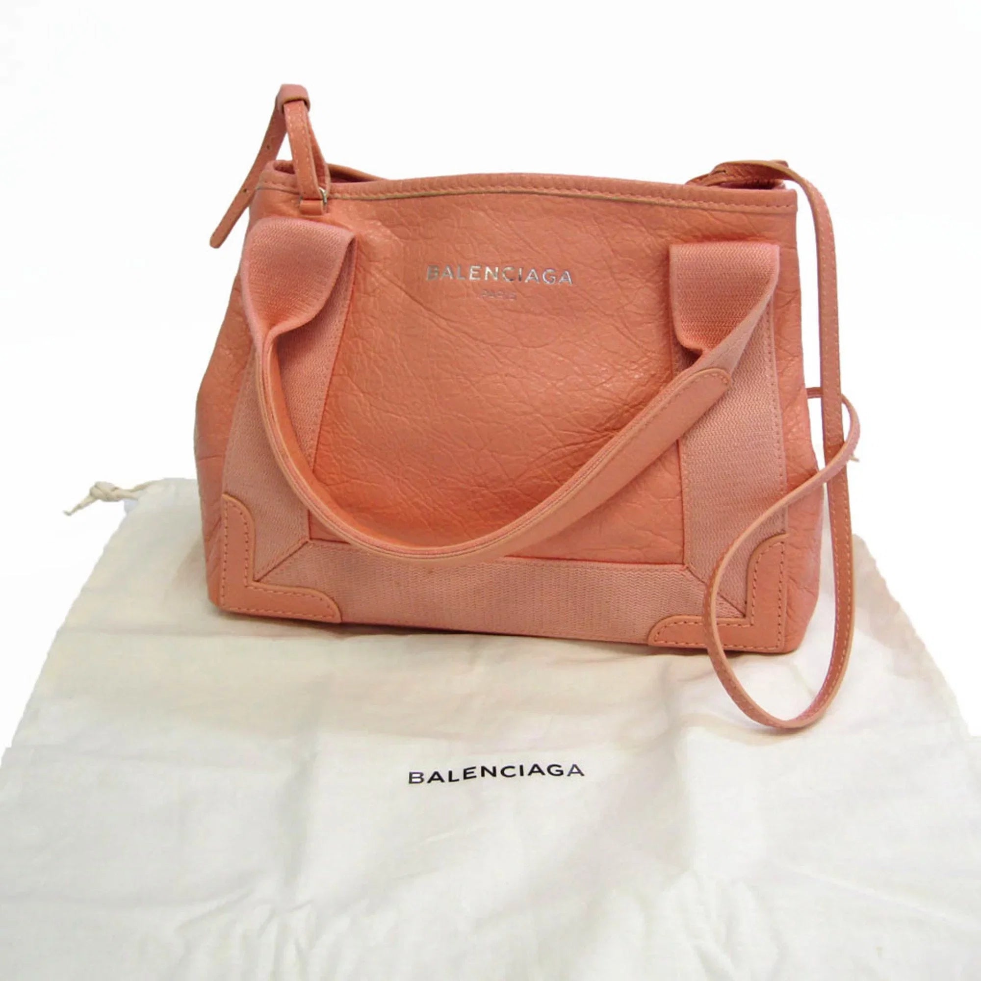 Pre-Owned Balenciaga Navy Cabas XS 390346 Women's Canvas,Leather Handbag,Shoulder Bag Light Pink (Good)