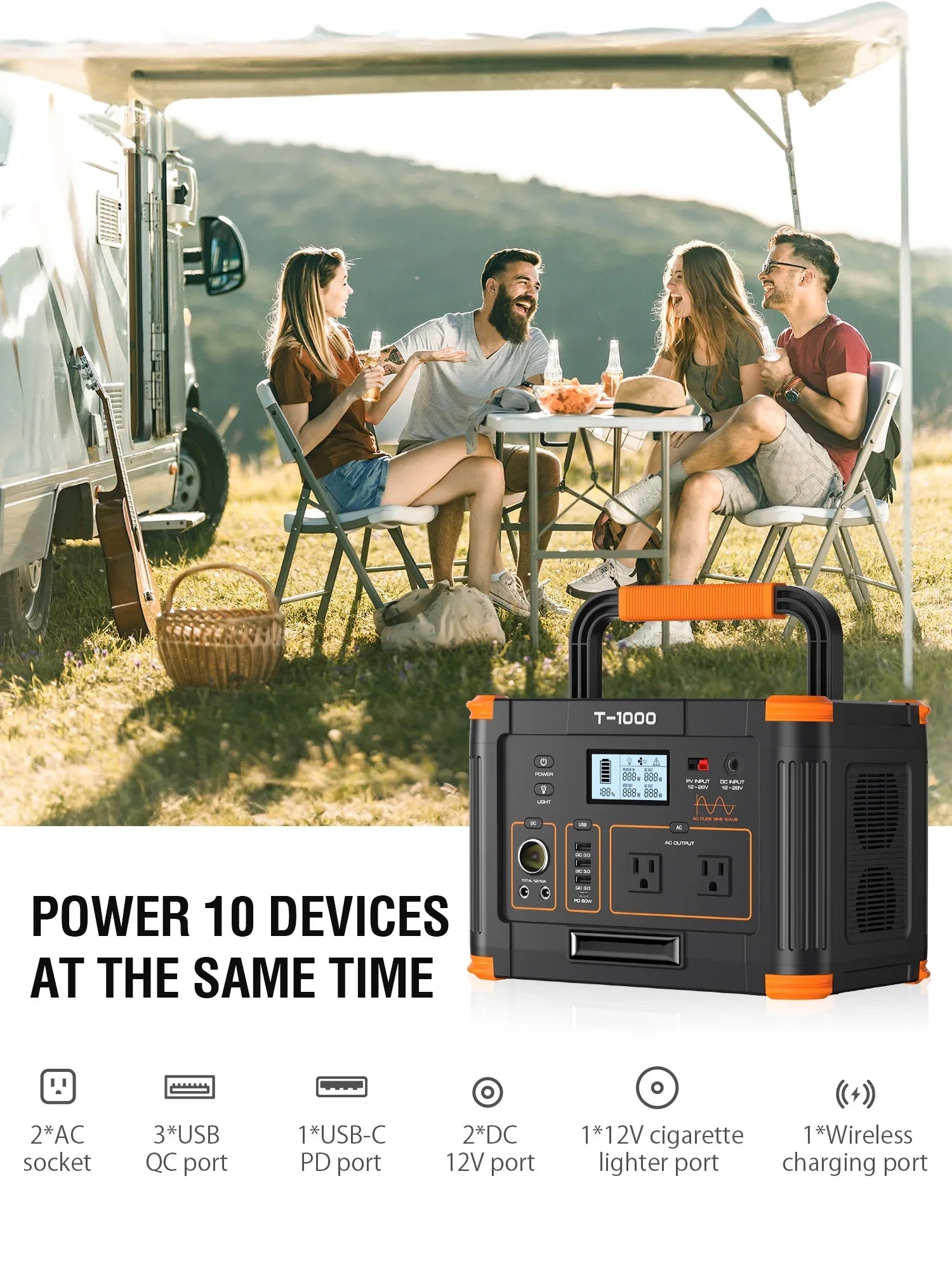 BEYGO Portable Power Station 1000W 999Wh Solar Powered Generator with 110V AC Outlet, PD 60W Fast Charging Backup Lithium Battery Pack Power Supply for Outdoor Home Camping Travel Emergency RV Van