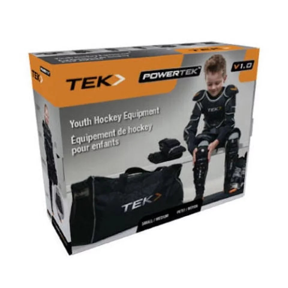 PowerTek V3.0 6-Piece Ice Hockey Equipment Pads, Starter Set Kit, YOUTH LARGE