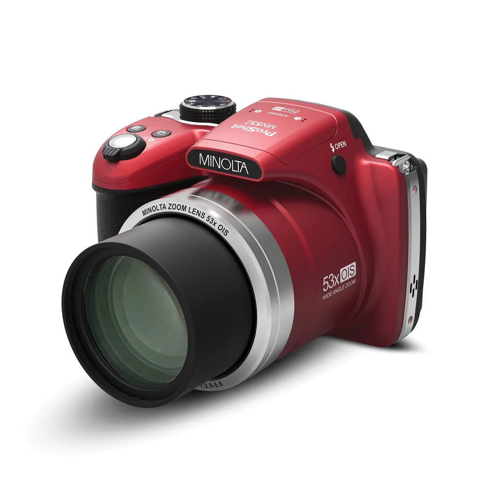 Minolta Pro Shot 16 Mega Pixel HD Digital Camera with 53x Optical Zoom, Full 1080p HD Video & 16GB SD Card (MN53Z Red)