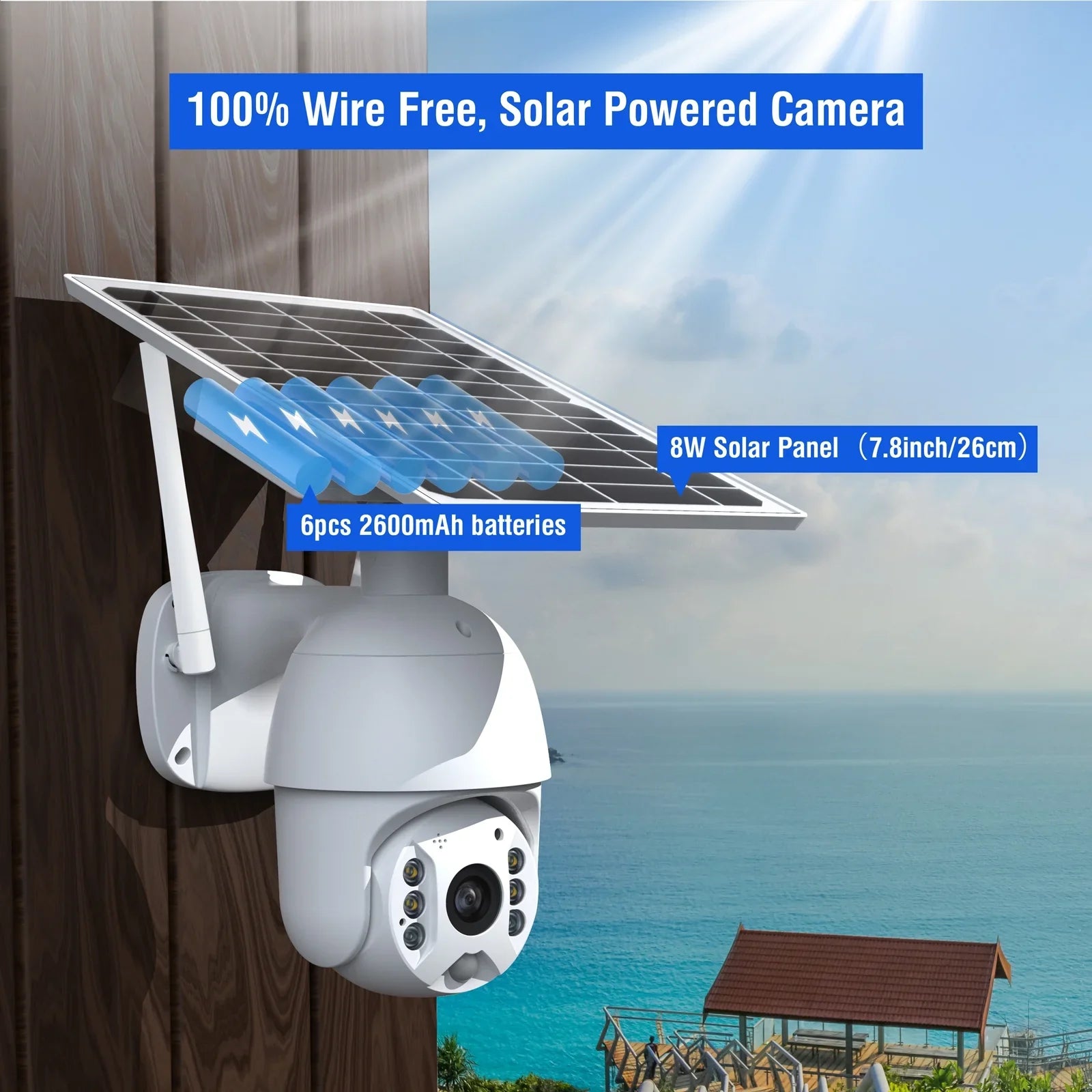TOGUARD PTZ Solar Security Camera Wireless Outdoor with 15600mAh Battery, Wifi 1080P Dome Surveillance Camera with PIR Motion Detection, Color Night Vision, 2-Way Audio