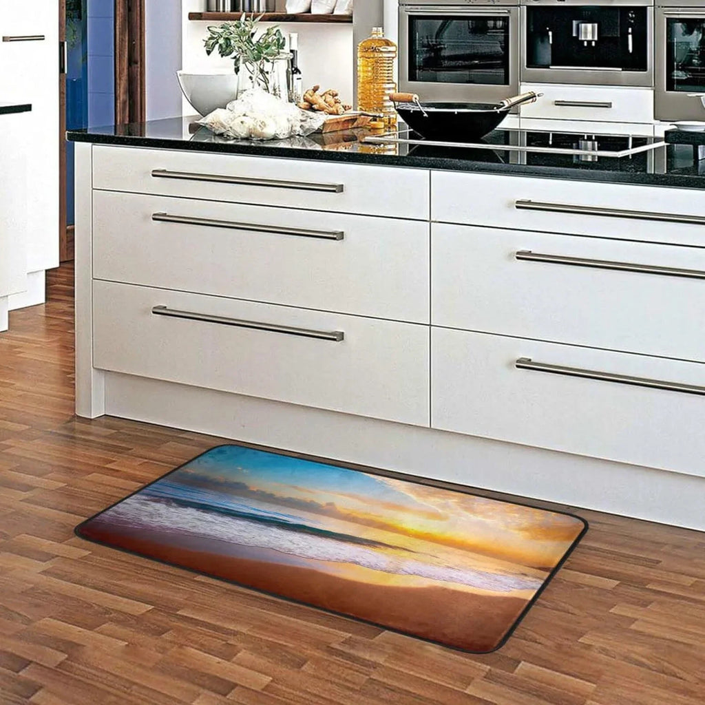 Wellsay Summer Beach Sunset-1 Kitchen Rug Mat Anti-Fatigue Comfort Floor Mat Liquid Non Slip Washable Kitchen Rug for Kitchen Washroom Bedroom Sink 39 x 20 inch