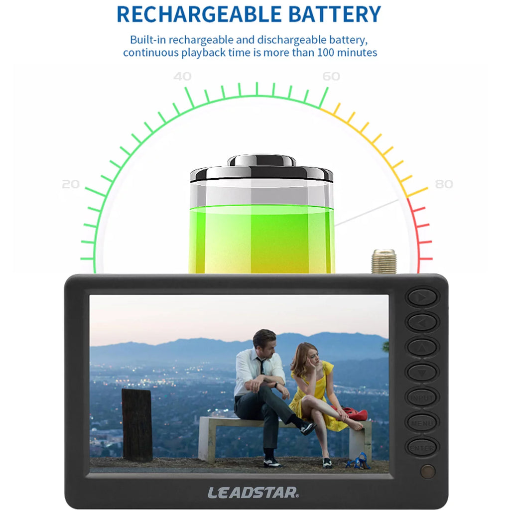 LEADSTAR D5 ATSC Portable Digital TV Player - 5-inch Display Pocket-Sized Car Television, Multimedia Player, Radio, TF Card and U Disk Playback, Includes Remote Control
