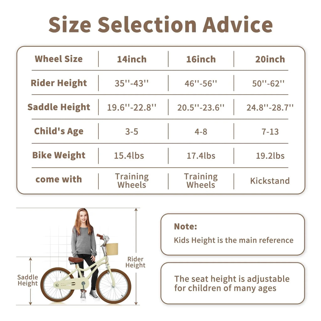 Wanan Kids Bike, 20 inch Large Size Kids' Bicycles for Girls and Boys Age 7-13, Retro Design Girls Bicycle with Handbrake and Basket, 20" Boys Bicycle for Large Kids without Training Wheels, Yellow