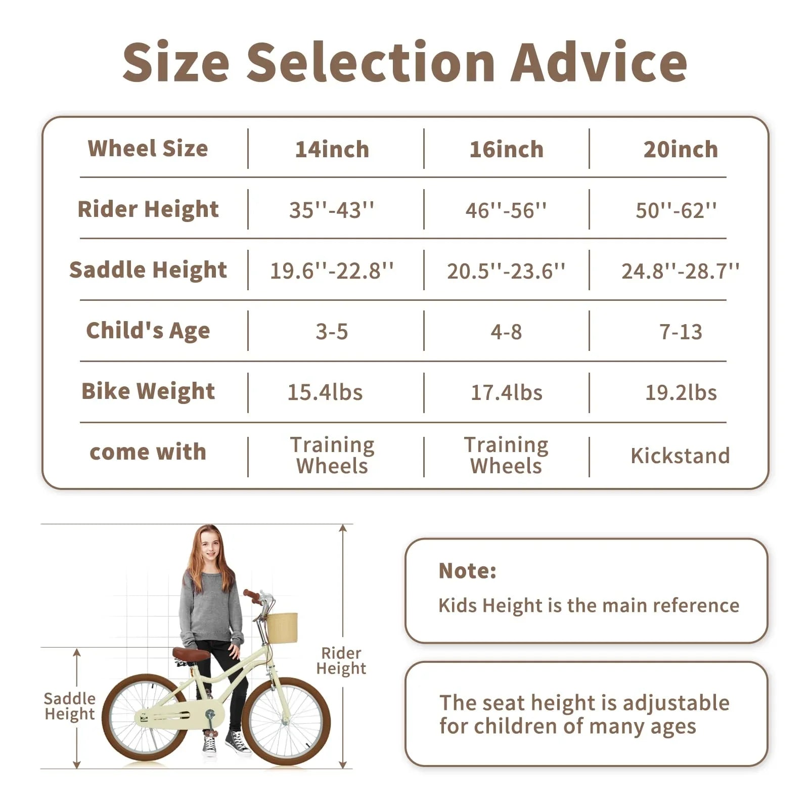 Wanan Kids Bike, 20 inch Large Size Kids' Bicycles for Girls and Boys Age 7-13, Retro Design Girls Bicycle with Handbrake and Basket, 20" Boys Bicycle for Large Kids without Training Wheels, Yellow