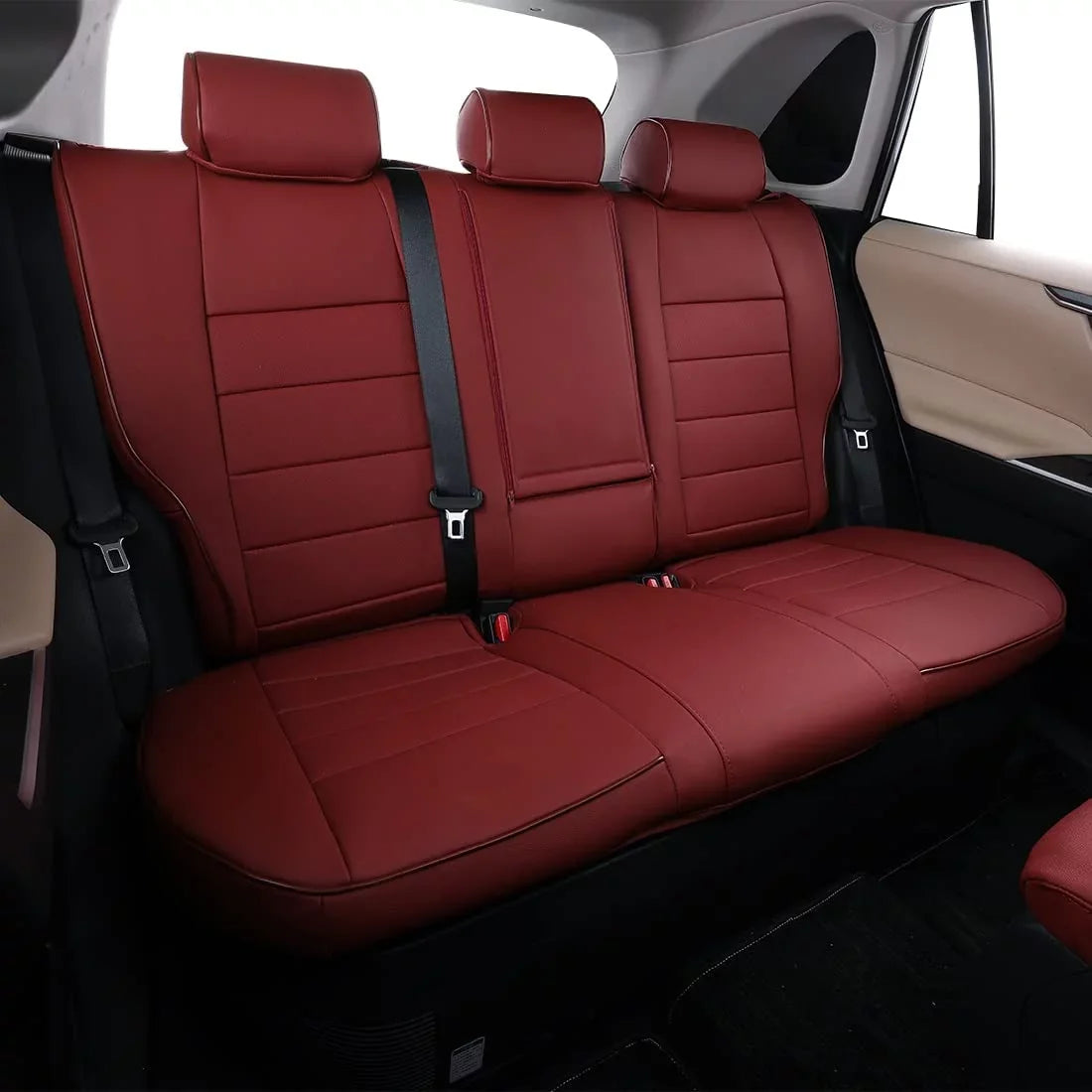 EKR Custom Fit Taos Car Seat Covers for Volkswagen Taos S SE 2022 2023 -Full Set Leather Auto Seat Covers(Burgundy)