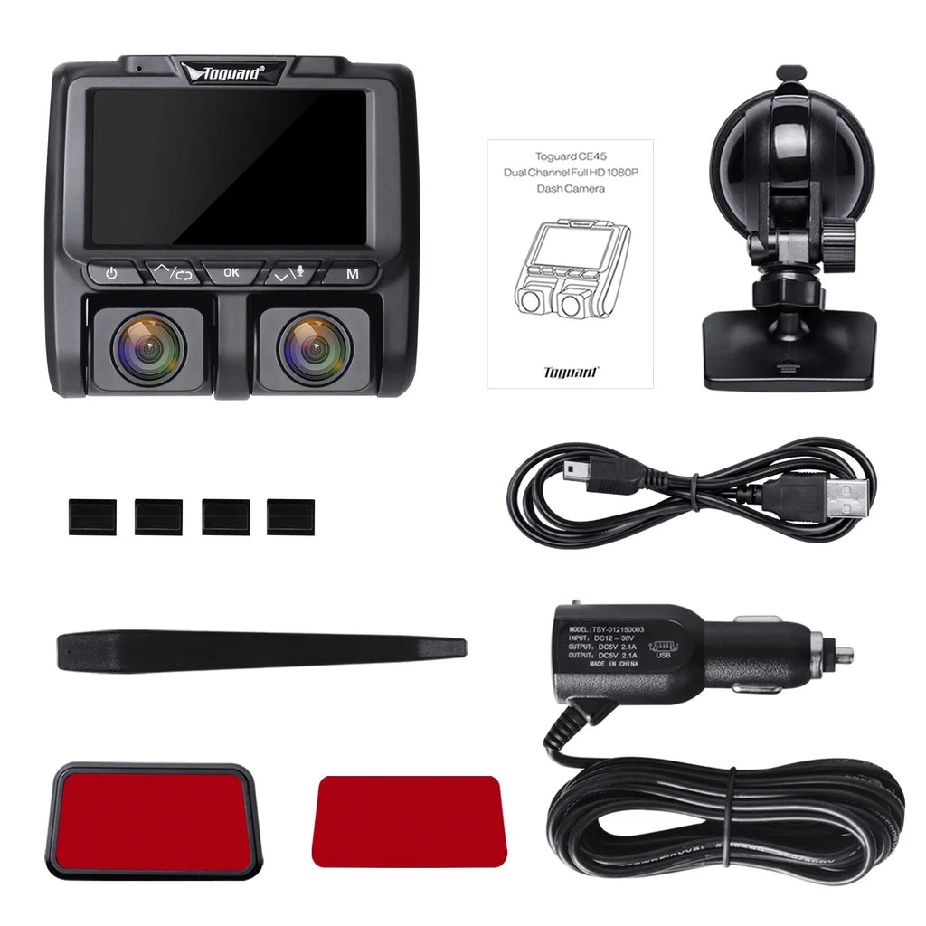 TOGUARD Dual Dash Cam Front and Inside 1080P Dash Camera 3" LCD Monitor Car Camera with IR Night Vision Parking Monitor, G-Sensor, Loop Recording