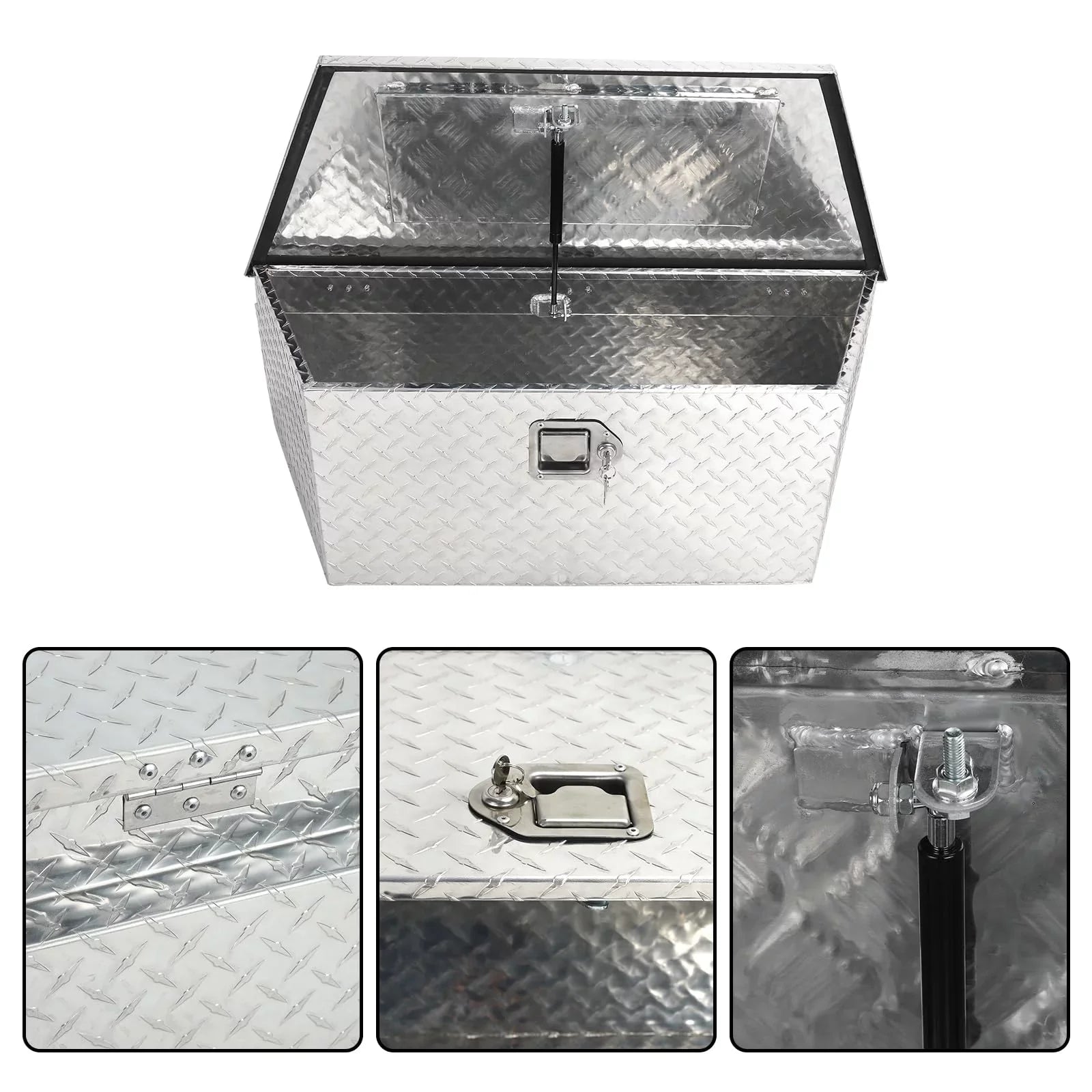Confote Heavy Duty Aluminum Diamond Plate Trailer Tongue Box with Lock and Keys for Secure Tool Storage on Your Trailer, Silver,39 x 16.5 x 12 Inches