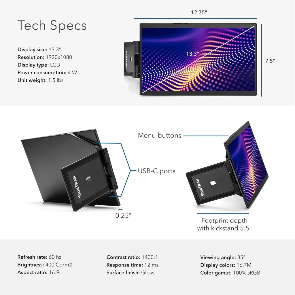SideTrak Swivel Pro 13.3'' Portable Monitor for Portable computer (13.3'' Single Monitor)