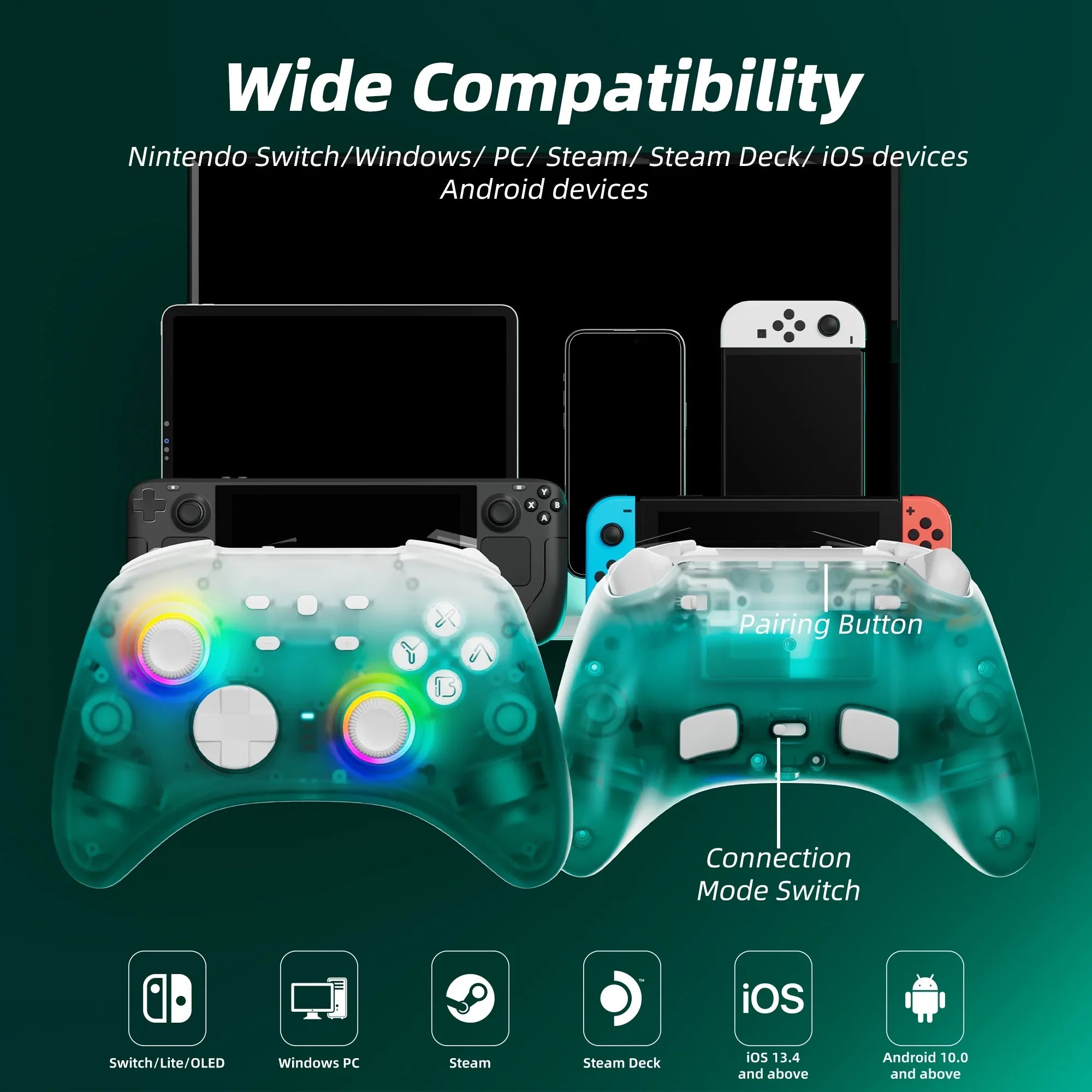Super Mario Party Game Disc and Upgraded Switch Pro Controller for Nintendo Switch/PC/IOS/Android/Steam with Hall Effect Joysticks & Triggers Green