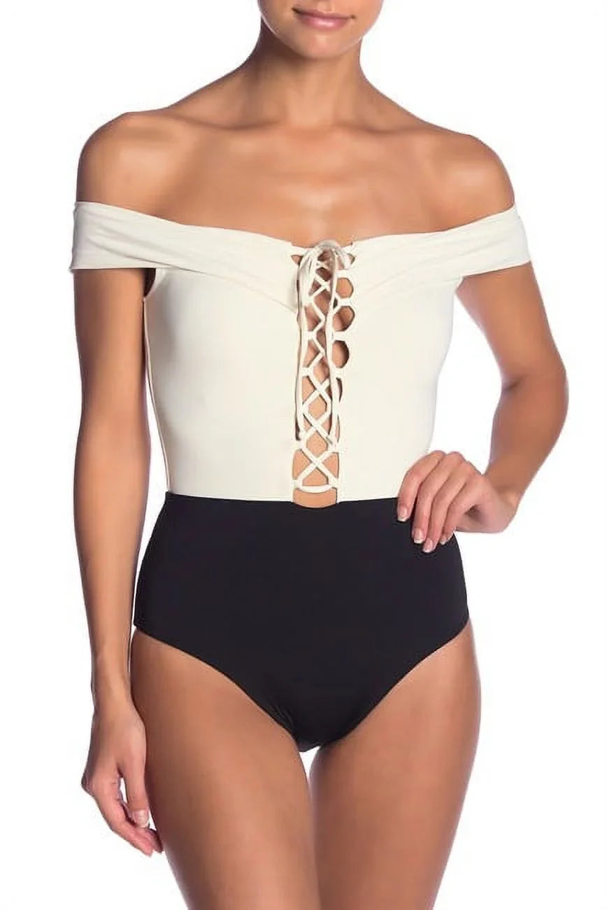 L*Space CREAM/BLACK/CAMEL Anja One Piece Swimsuit, US 4