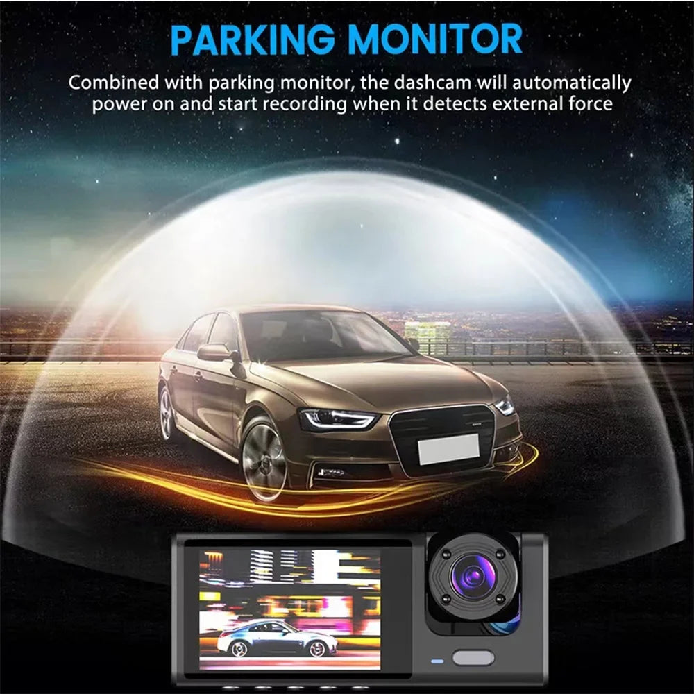 Virwir WiFi Dash Cam 1920x1080P FHD Front Inside and Rear Dash Cam Three Cam Car DVR Night Vision Loop Recording
