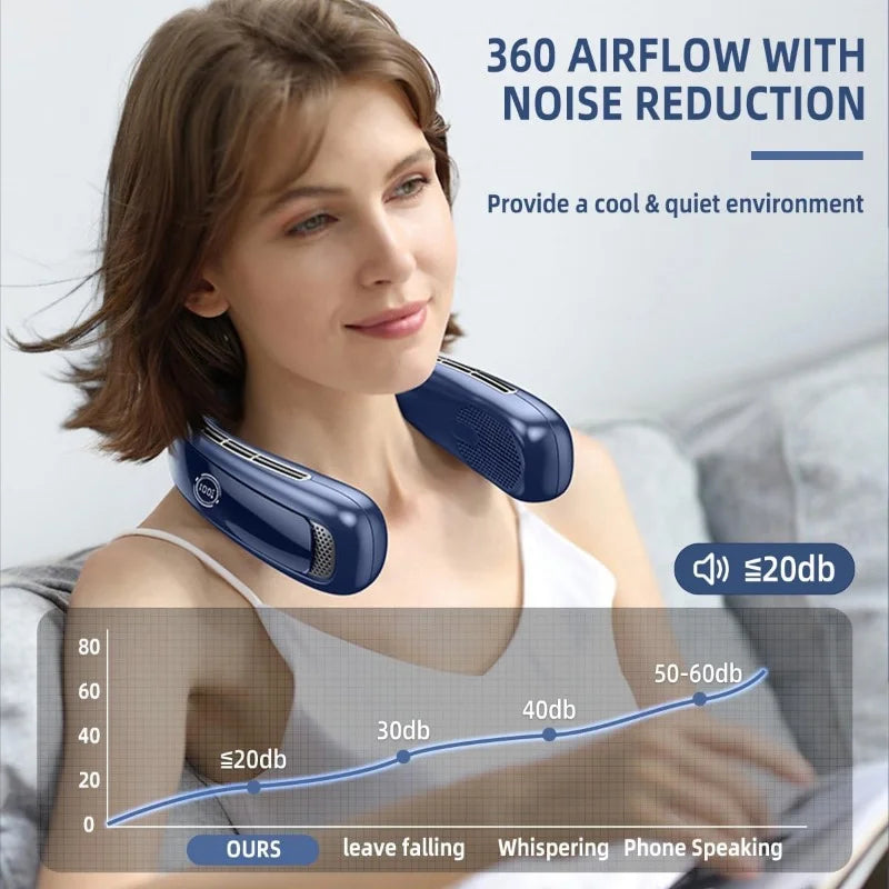 Neck Fan Personal Air Conditioner 5200mah Bladeless Cooling Neck Fan Portable Rechargeable That Blow Cold Air Neck Cooler Wearable Fan Around Your Neck For Men Women Travel Essentials