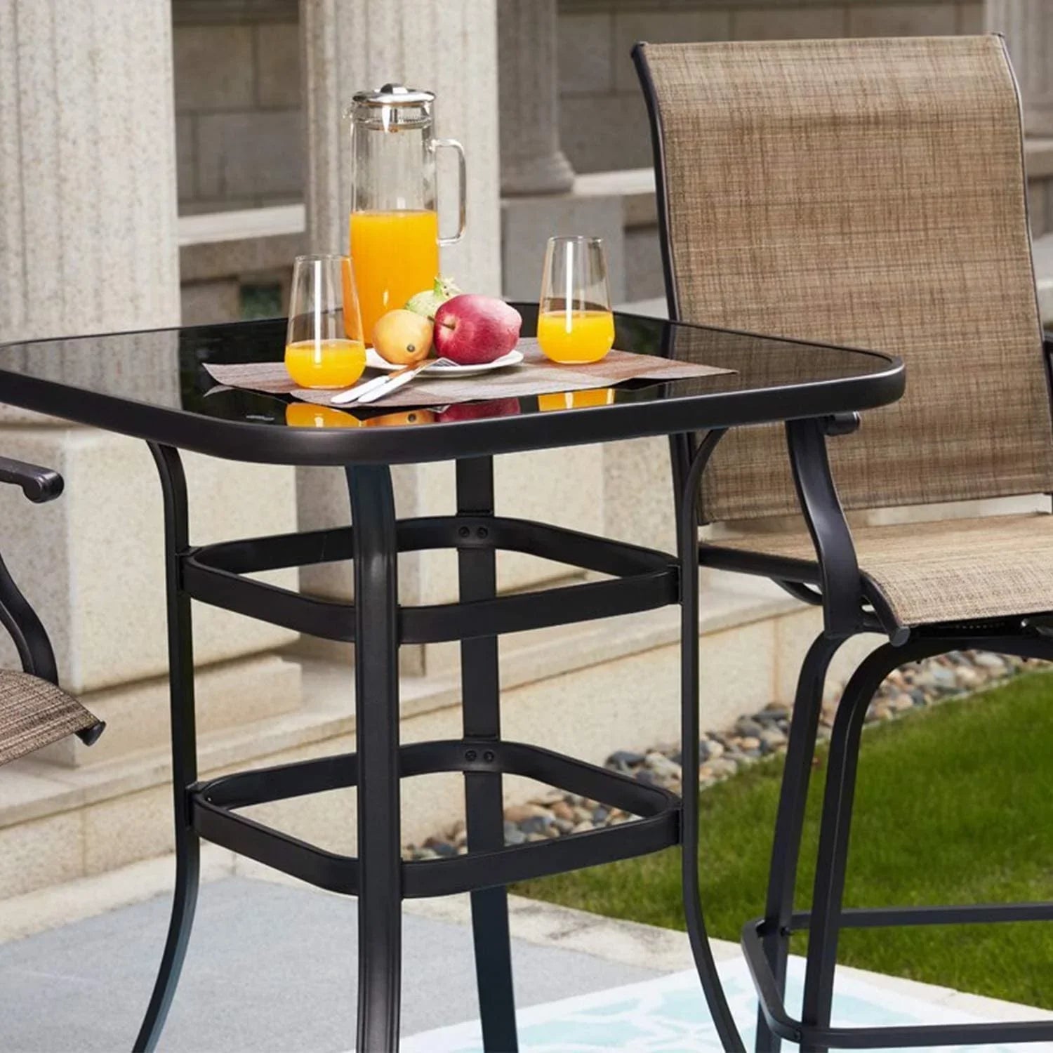 Violet Elegantly Designed Strong Tempered Glass Bar Table For Porch