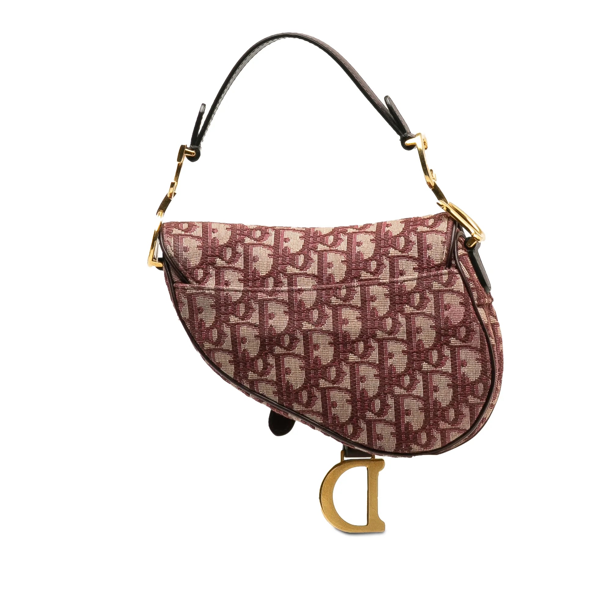 Pre-Owned Authenticated Dior Mini Oblique Saddle Canvas Fabric Red Satchel Unisex (Good)