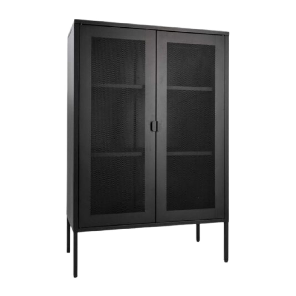 **Armadio Metallico Nero con Ante Pannellate e Ripiani Interni**
