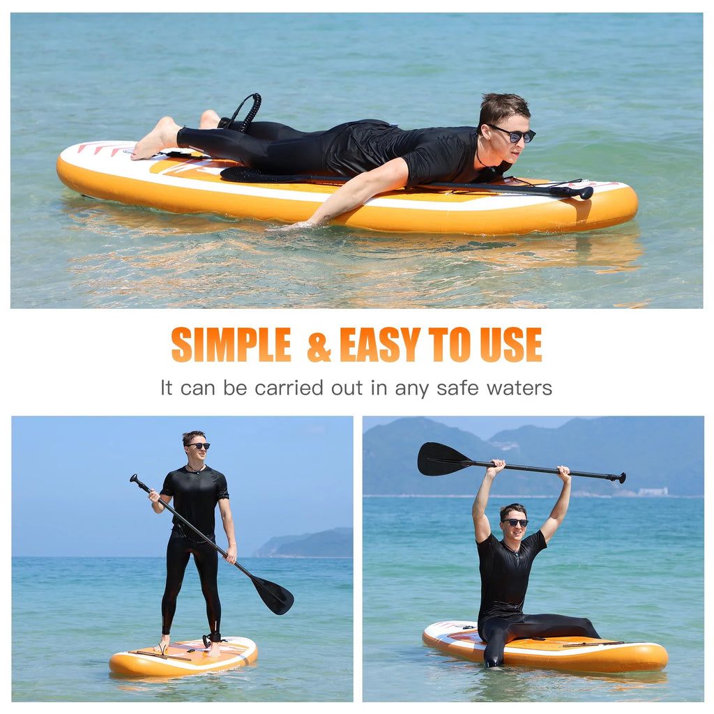 Famistar 10' Inflatable Stand Up Paddle Board (6"Thick) with SUP/ 3 Pins | Wide Stance, Bottom Fin for Paddling, Surf Control, Non-Slip Deck |Youth & Adult Standing Boat-Orange