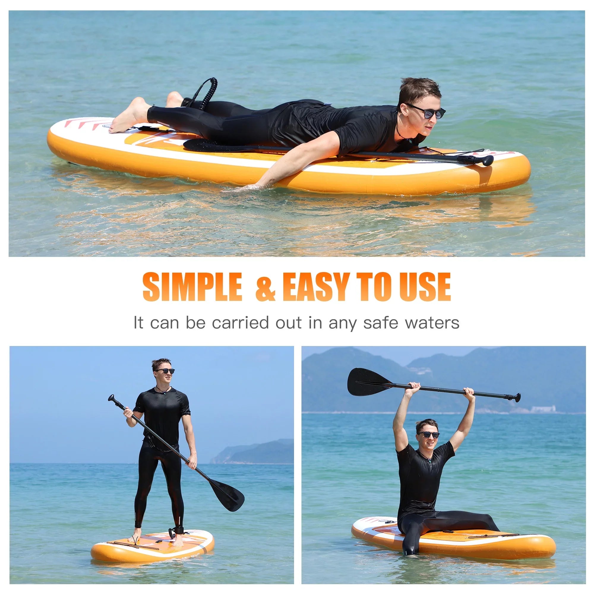 Famistar 10' Inflatable Stand Up Paddle Board (6"Thick) with SUP/ 3 Pins | Wide Stance, Bottom Fin for Paddling, Surf Control, Non-Slip Deck |Youth & Adult Standing Boat-Orange