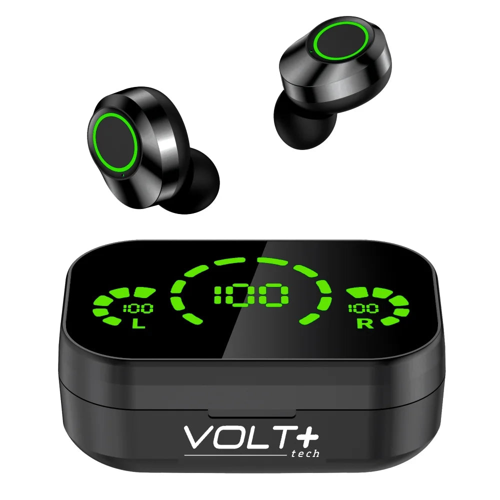 Wireless V5.3 LED Pro Earbuds Compatible with your Galaxy S22+/ 5G/Plus/Ultra IPX3 BlueTooth Liquid & Sweatproof /Noise Reduction & Quad Mic(Black)