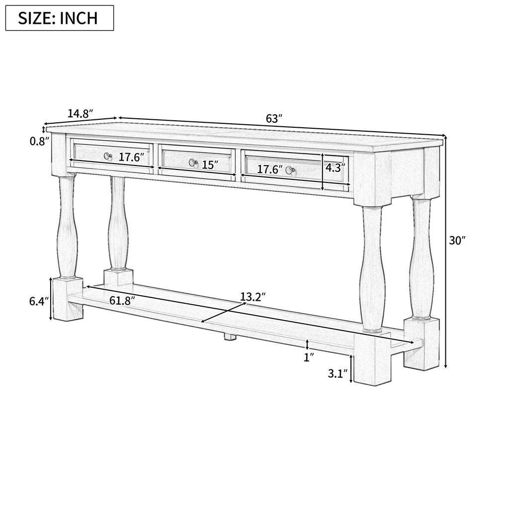 Console Table 63" Long Console Table with Drawers and Shelf for Entryway, Hallway, Living Room (Antique White, OLD SKU: WF193795AAK)