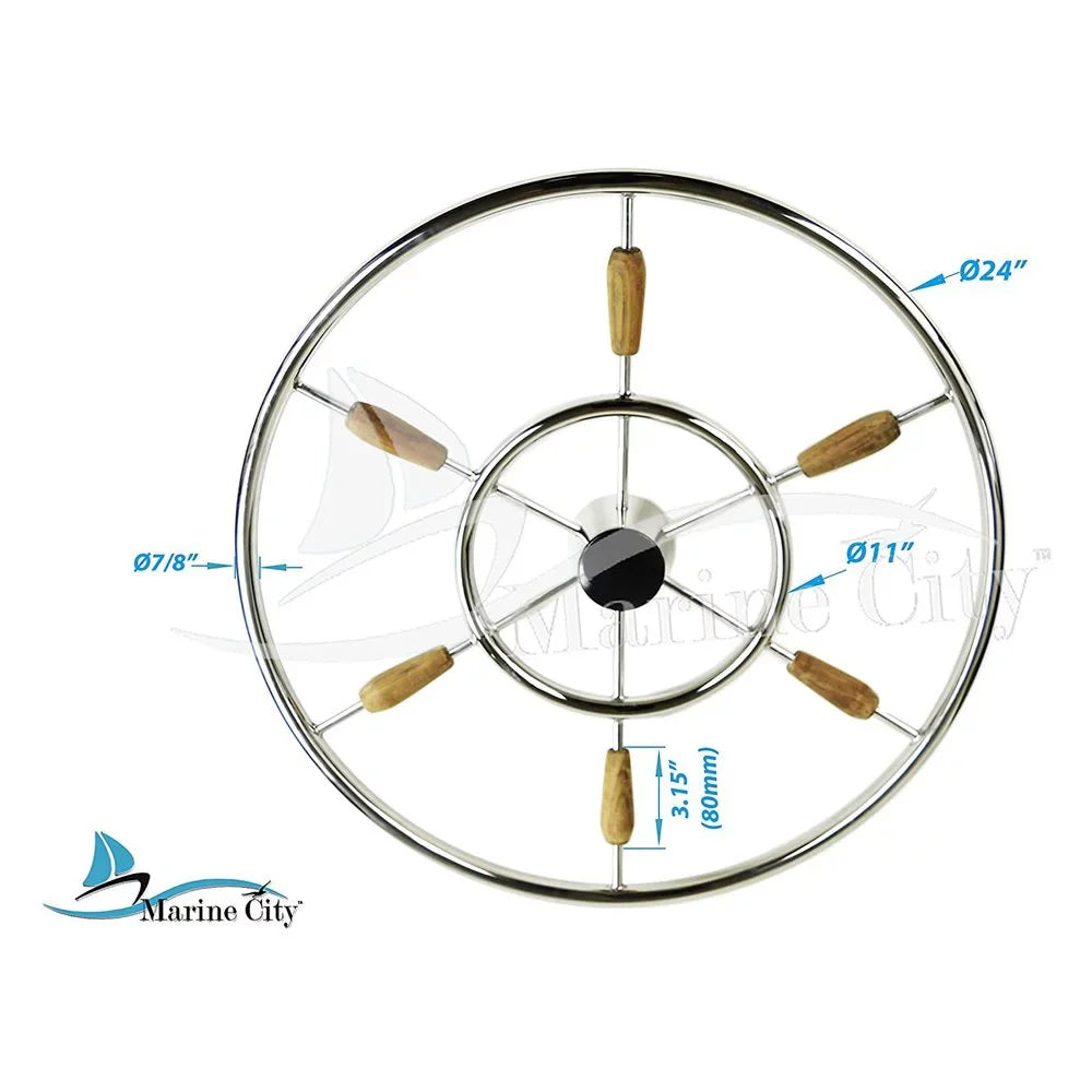 Marine City 304 Stainless Steel Sail-Boat 24 inch Steering Wheel