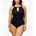 Lauren Ralph Lauren BLACK Plus Size High-Neck Keyhole One-Piece Swimsuit, US S P