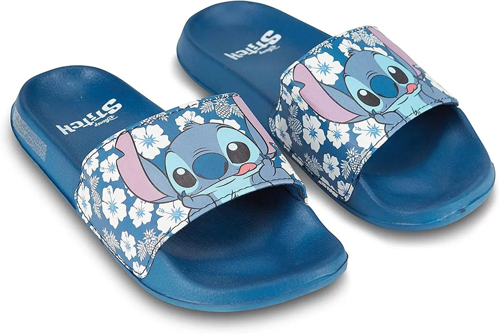 Disney Ladies Lilo and Stitch Slides, Printed Stitch Slip-On Sandals for Women Blue - 8