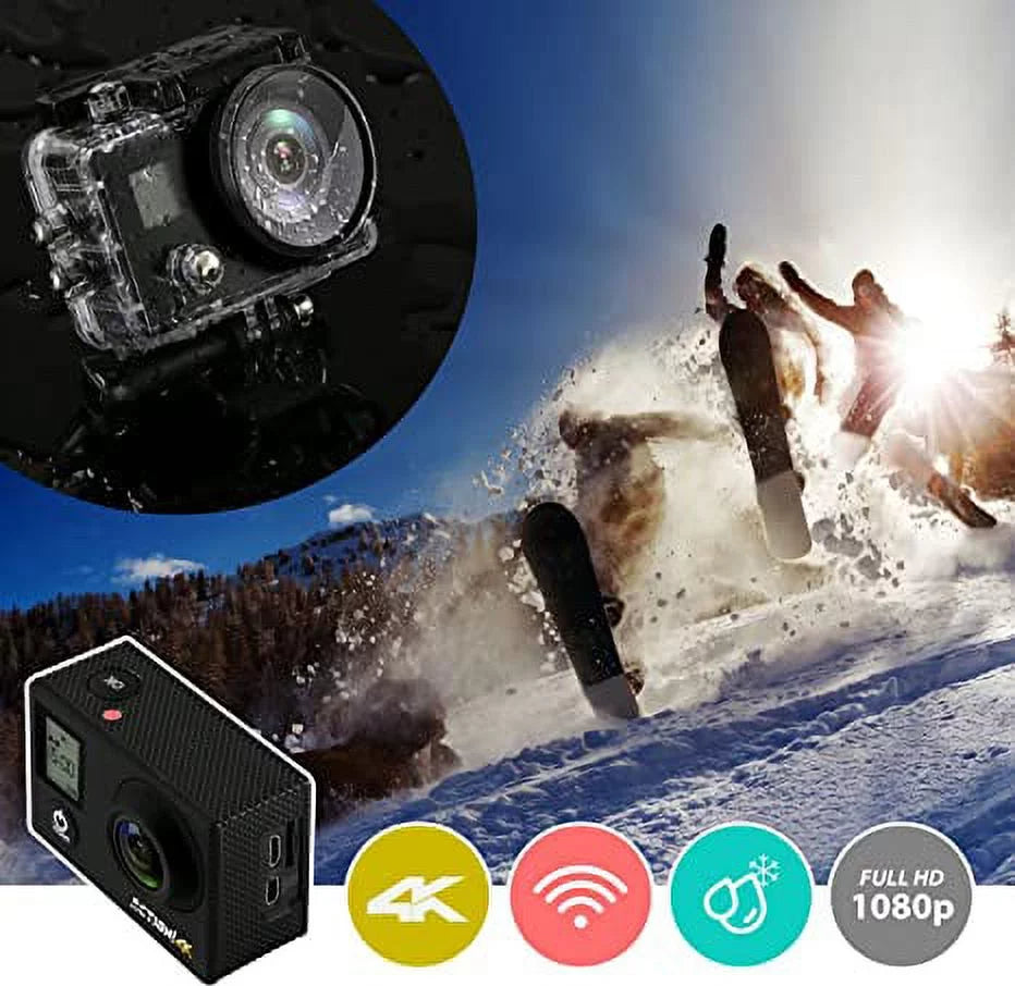 SereneLife 4K Ultra HD Wi-Fi Pro Sport Action Camera - 1080p UHD Mini Digital Video Camcorder Kit