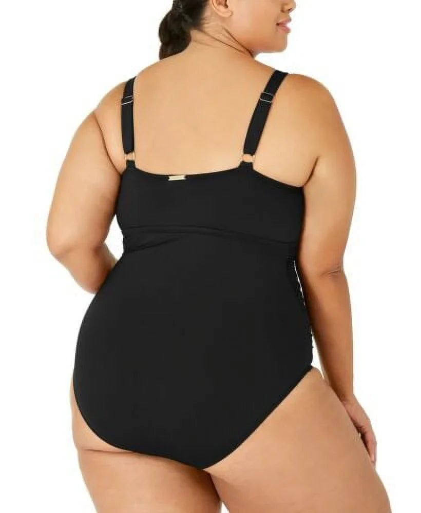 Lauren Ralph Lauren BLACK Plus Size High-Neck Keyhole One-Piece Swimsuit, US S P