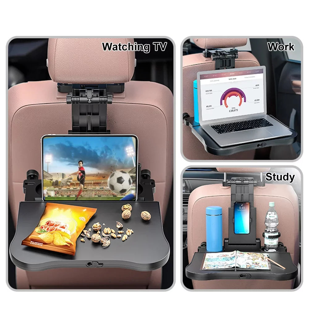 Tomshoo Convenient Car Seat Travel Table, Adjustable Multifunctional Car Back Seat Tray Black