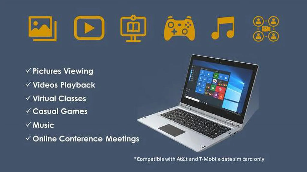 IVIEW Megatron 4G LTE-14.1” 360° Touch Display 4GB/64GB Windows 10 Pro, 1920 x 1080 IPS High Resolution and USB Mouse