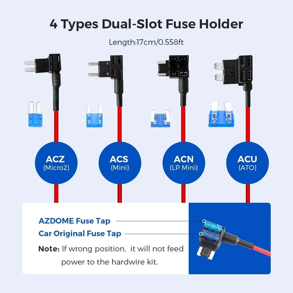 JYX04 Dash Cam Hardwire Kit, ro USB 3 Lead Hard Wire Kit for M300S Dashcam, Converts 12-24V to 5V/2.5A Low