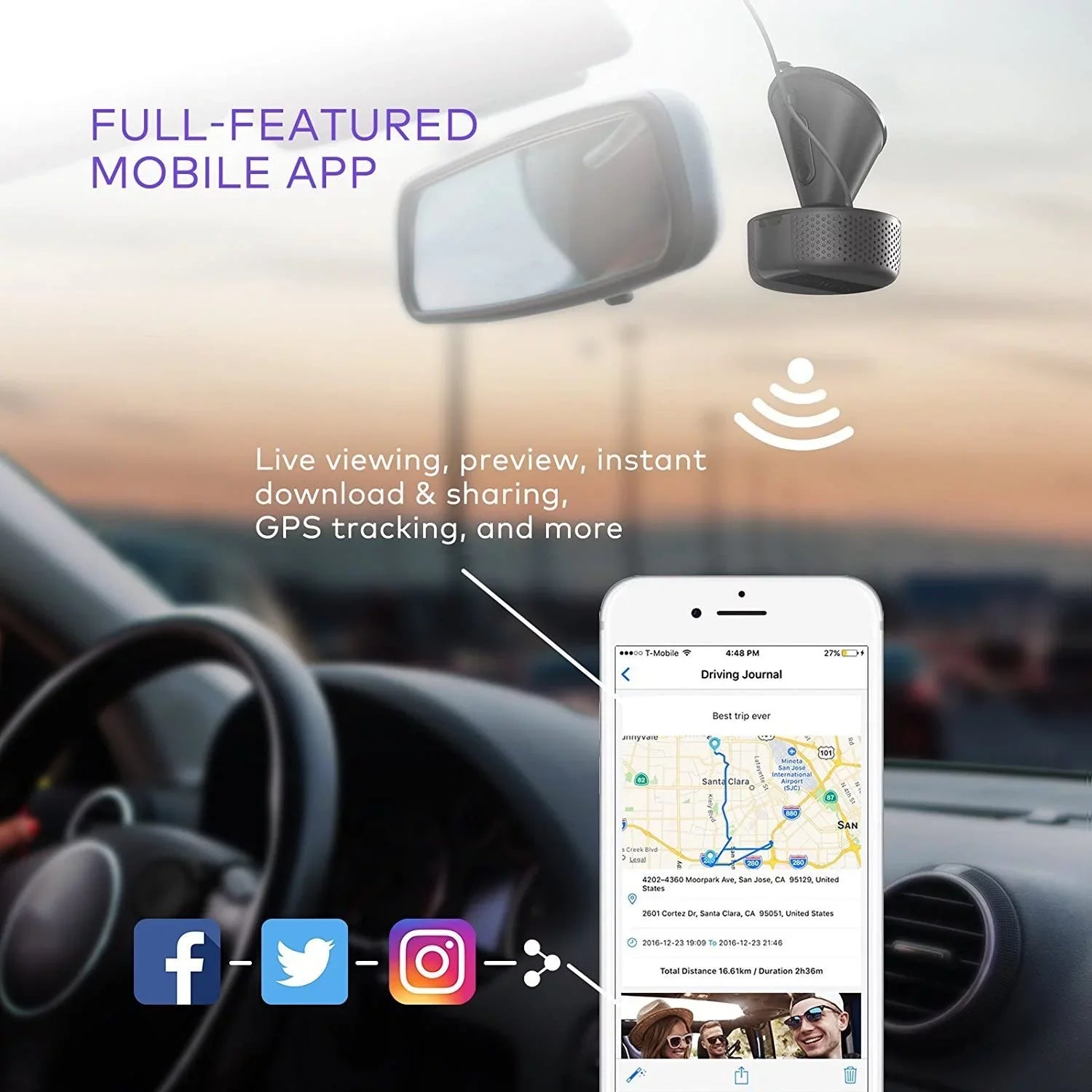 Dash Cam | VAVA 1920X1080P@60Fps | Wi-Fi Car Dash Camera | Night Vision Sensor | Dashboard Camera Recorder with GPS | Parking Mode | G-Sensor | Support 128GB Max