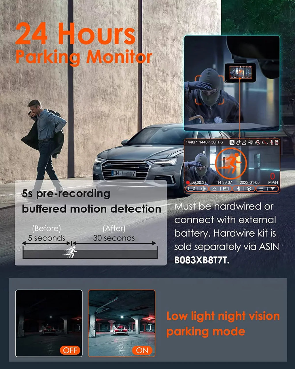 Vantrue E2 Dual 2.5K Front and Rear Dash Cam with 5G WiFi, GPS & Voice Control, 1944P+1944P Car Camera, 24hrs Buffered Parking Mode, Enhanced Night Vision, Motion Detection, Capacitor, Support 512GB