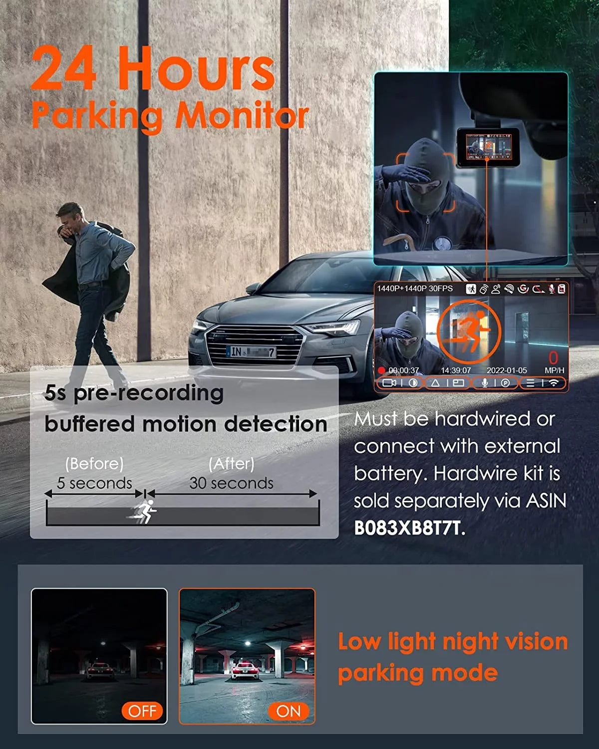 Vantrue E2 Dual 2.5K Front and Rear Dash Cam with 5G WiFi, GPS & Voice Control, 1944P+1944P Car Camera, 24hrs Buffered Parking Mode, Enhanced Night Vision, Motion Detection, Capacitor, Support 512GB