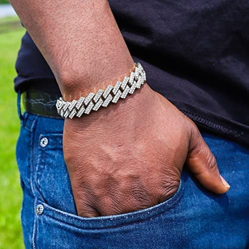 Charles Raymond Luxury Mens Iced Out Tennis Cross Necklace w/Diamond Quartz Wristwatch - Be Lit & Choose The Matching Blinged Out Cuban ZZ Bracelet Set - ST10327RN Classic SLV SLV 3pc Set (18")