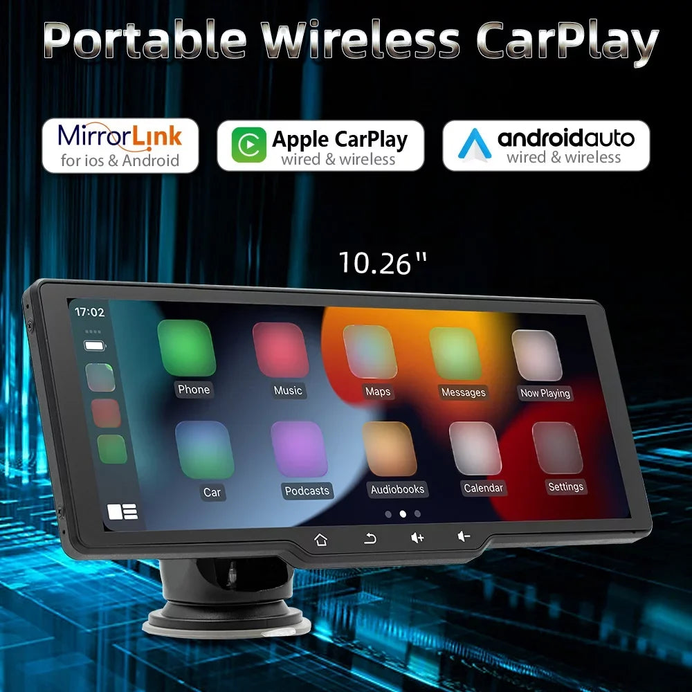 OWSOO Portable Wireless CarPlay Multi-language Car Video Recorder Car Camera Auto Camcorder 10.26in Car Rearview Camera Mobilephone APP Control Car MultiMedia Player