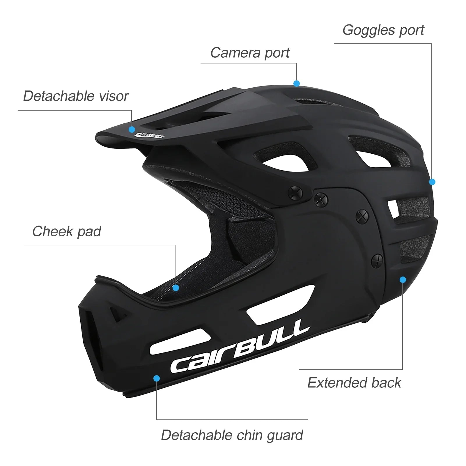 Adult Cycling Helmet with Detachable Chin Guard and Visor by CAIRBULL for Mountain Biking
