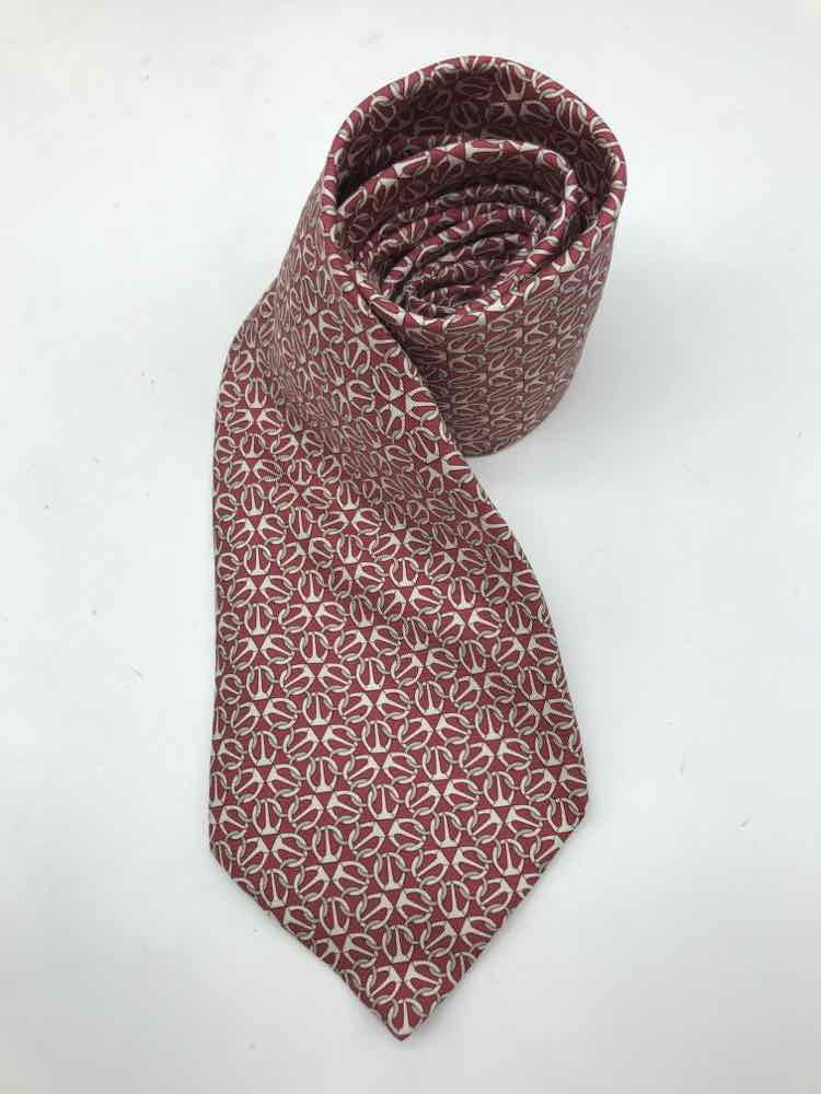 Pre-Owned Hermes Red Silk Printed Men's Tie