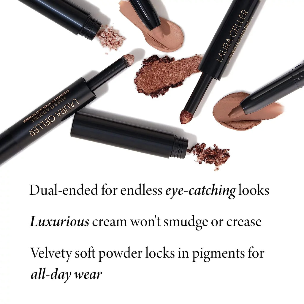 LAURA GELLER NEW YORK Make It A Double Dual-Ended Eyeshadow - Rosé - Cream Eyeshadow Stick + Matching Powder Eyeshadow - Crease-Proof and Smudge-Proof