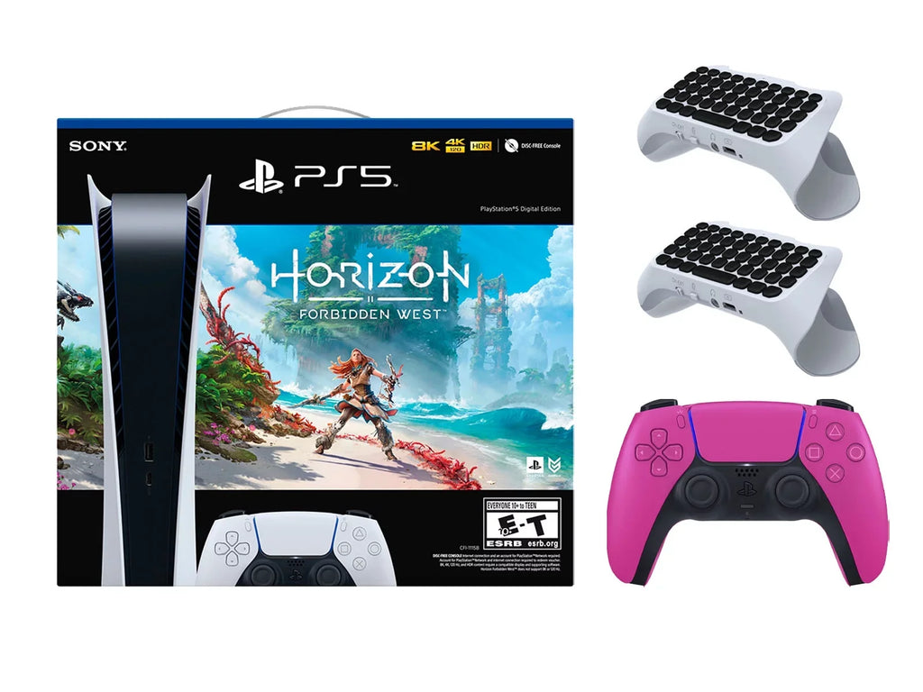 Playstation 5 Digital Horizon Forbidden West Bundle with Extra Pink Controller with 2 Pack Surge Wireless Keypad
